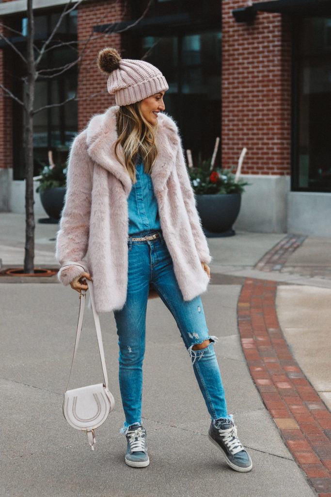Karina style diaries pink fur coat