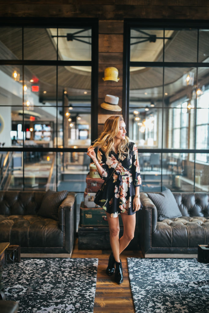 Black Floral dress Karina style diaries - Ironworks Hotel Indy Preview featured by popular Indianapolis blogger, Karina Style Diaries