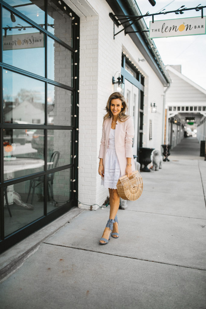 White lace dress and gingham shoes - White Easter dress and gingham shoes styled by popular Indianapolis fashion blogger, Karina Style Diaries