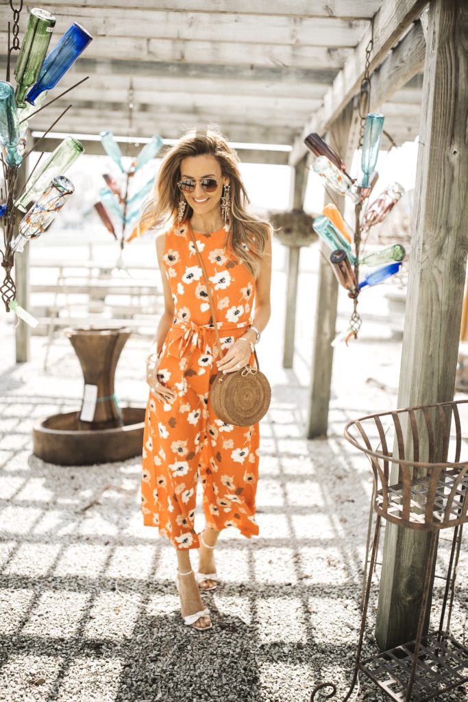 orange Floral jumpsuit  - Cute Spring Styles Under $30 featured by popular Indianapolis fashion blogger, Karina Style Diaries