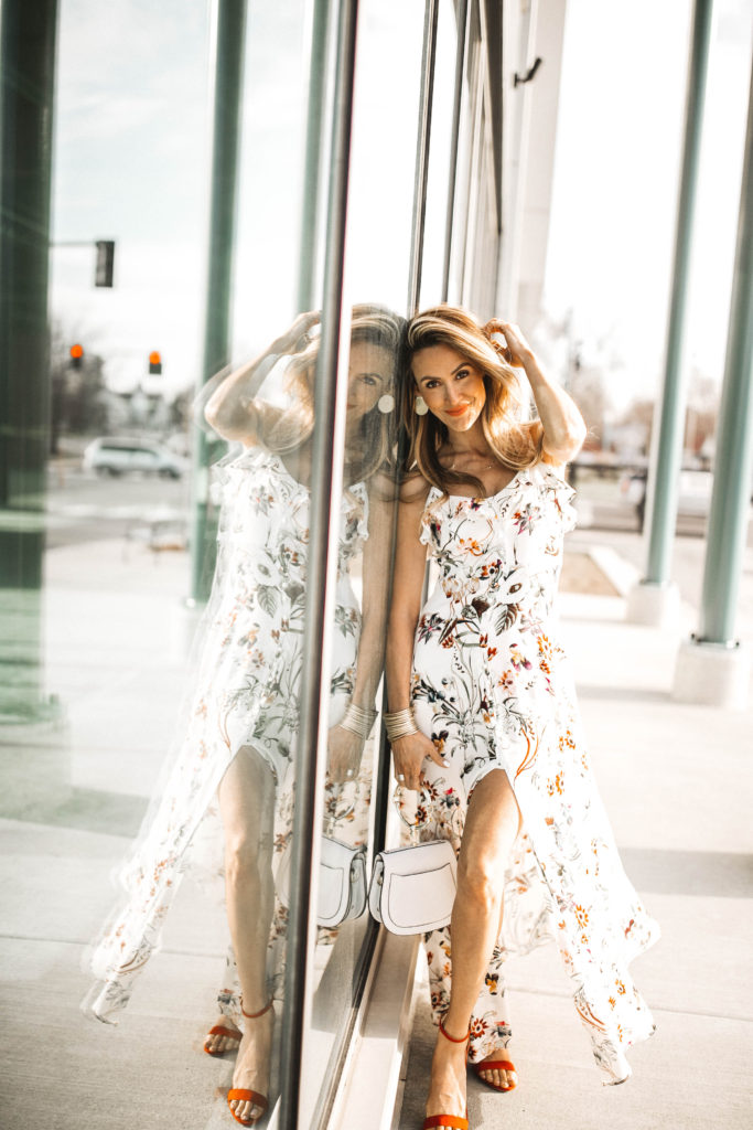 bloom on ivory floral print maxi dress - Spring Essentials: Lulus Dresses, Shorts, Top and Jumpsuit featured by popular Indianapolis fashion blogger, Karina Style Diaries