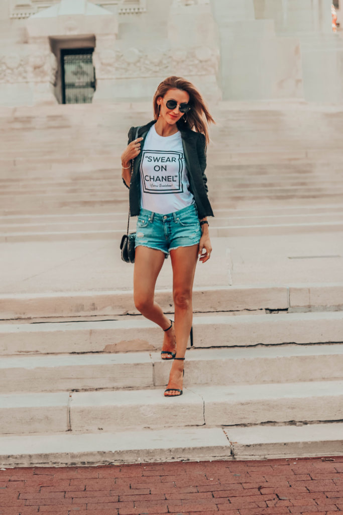 Karina Reske Swear on Chanel tee - Summer Graphic Tees + Life Update featured by popular Indianapolis style blogger, Karina Style Diaries