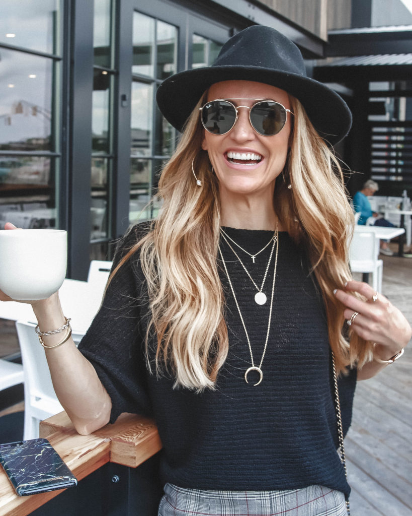Black bateau sweater and layered necklace | Fall Essentials featured by popular Indianapolis fashion blogger, Karina Style Diaries