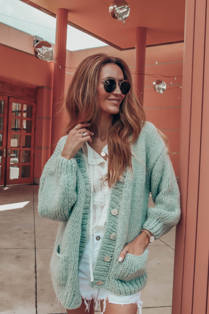 Slouchy mint oversized cardigan chic wish | Instagram Fashion Summer Roundup featured by popular Indianapolis fashion blogger, Karina Style Diaries