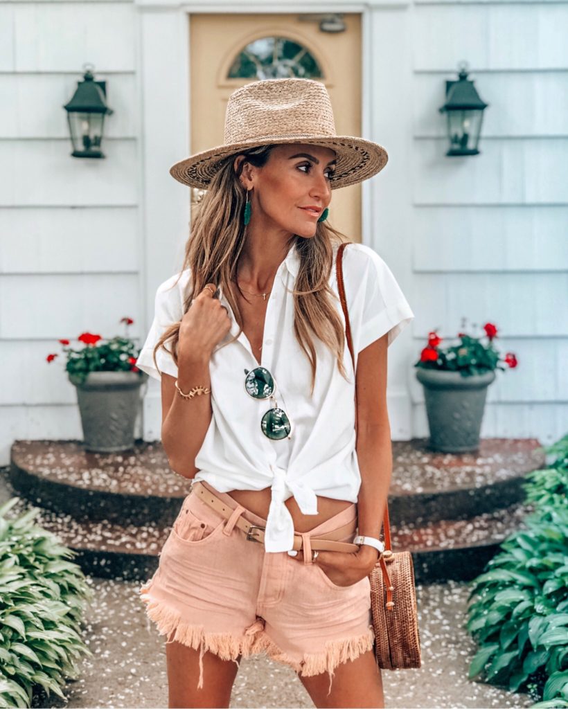 White button up and peach shorts | Instagram Fashion Summer Roundup featured by popular Indianapolis fashion blogger, Karina Style Diaries
