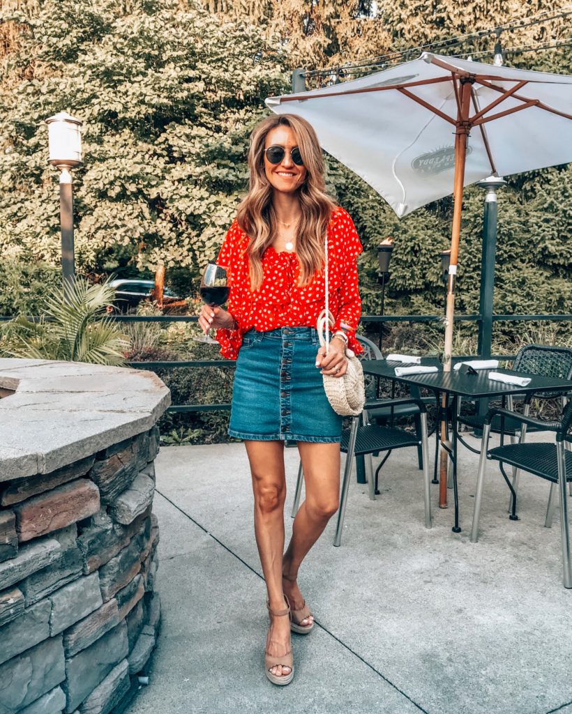 Chic wish Red floral top and denim skirt | Instagram Fashion Summer Roundup featured by popular Indianapolis fashion blogger, Karina Style Diaries