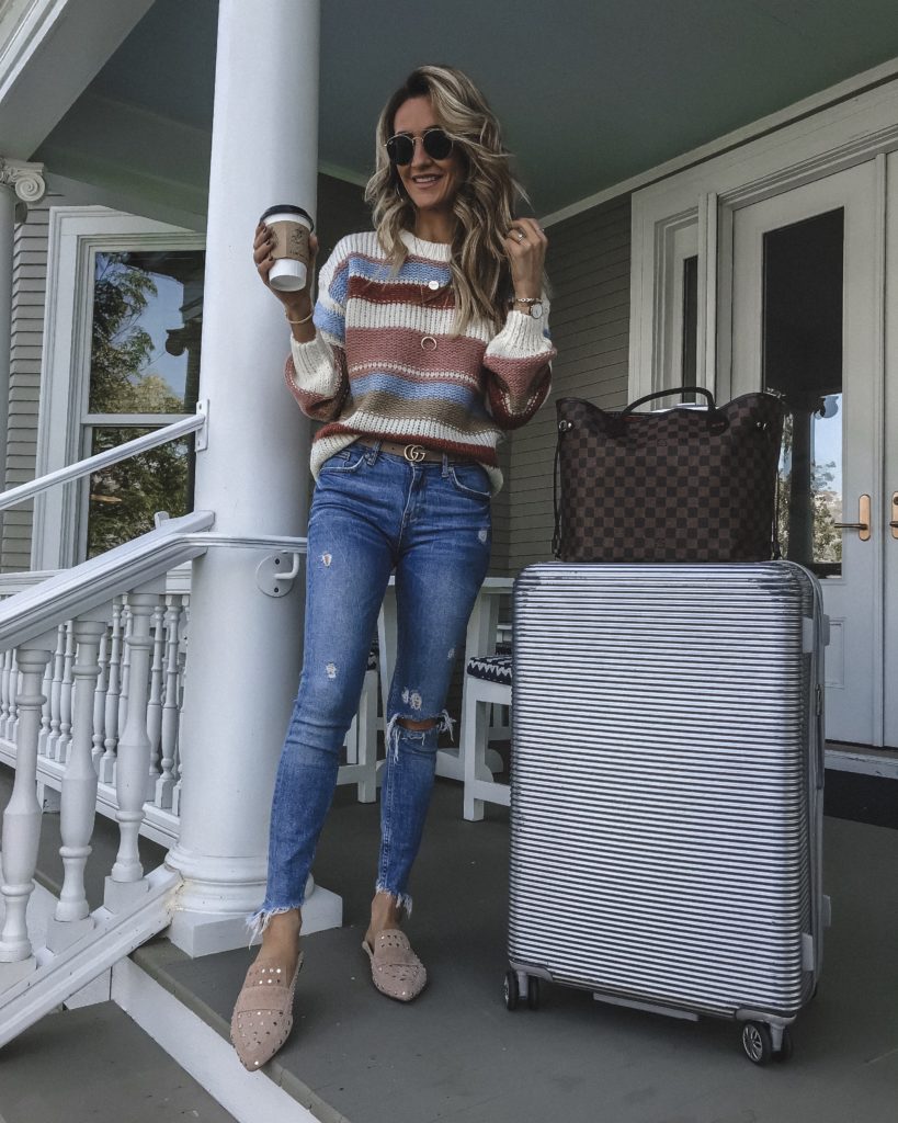 Striped sweater vici dolls travel look | The Ultimate Short Trip Packing List featured by top Indianapolis travel blogger, Karina Style Diaries