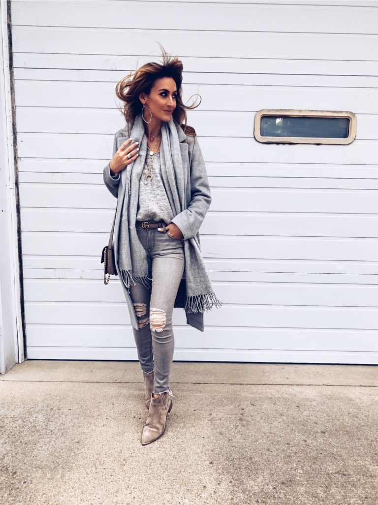 Grey monochromatic look | H&M Grey Sweater styled by popular Indianapolis fashion blog, Karina Style Diaries