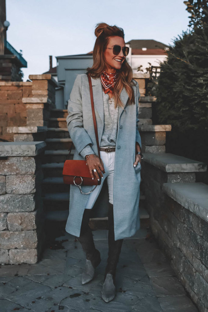 Grey coat and classic tobacco chloe bag | H&M Grey Sweater styled by popular Indianapolis fashion blog, Karina Style Diaries