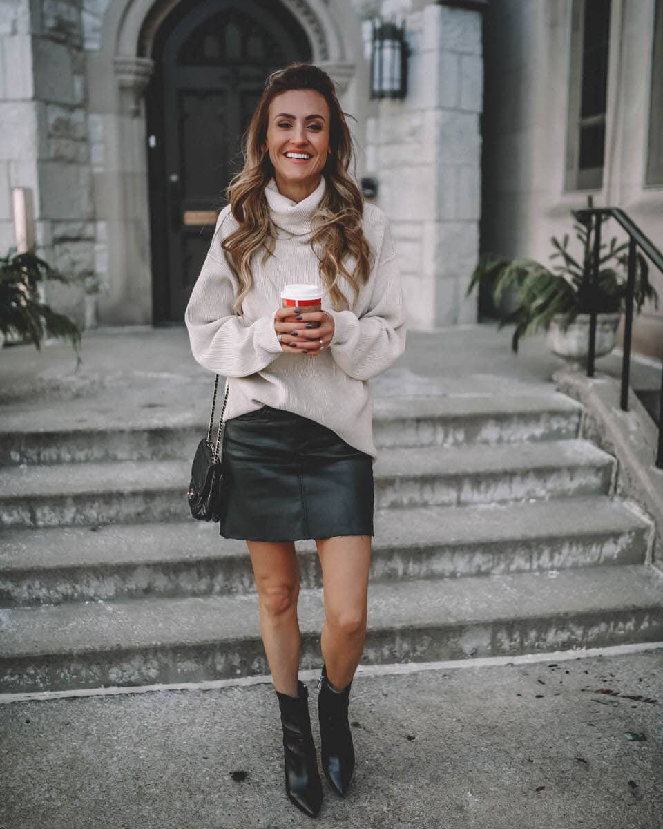 Holiday Your Way - Evereve Free People tunic and black coated denim skirt| Casual Winter Looks featured by top Indianapolis fashion blogger, Karina Style Diaries 