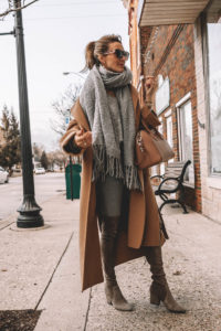 Karina Reske | Camel coat | Grey oversized scarf | Givenchy bag | OTK boots | gucci sunglasses