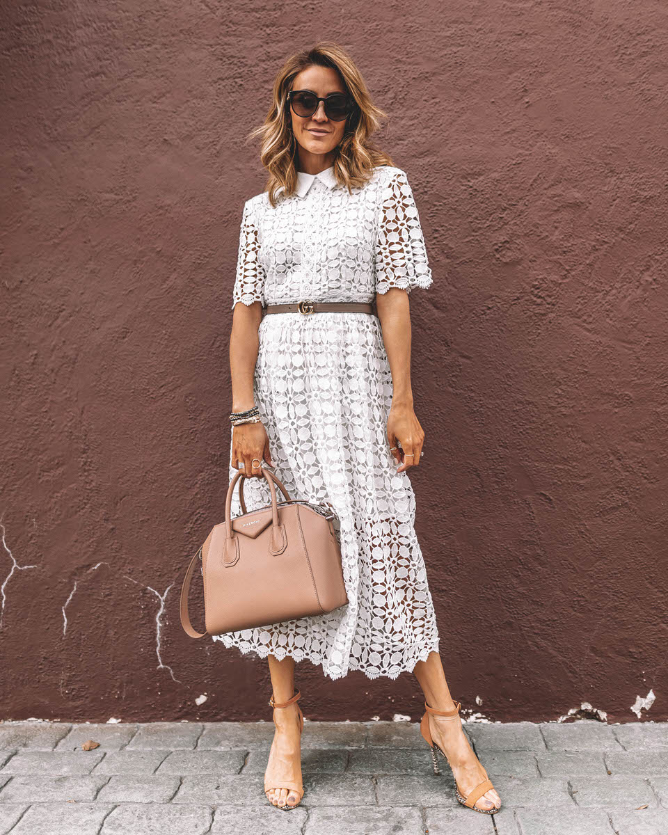 white dress with gucci belt