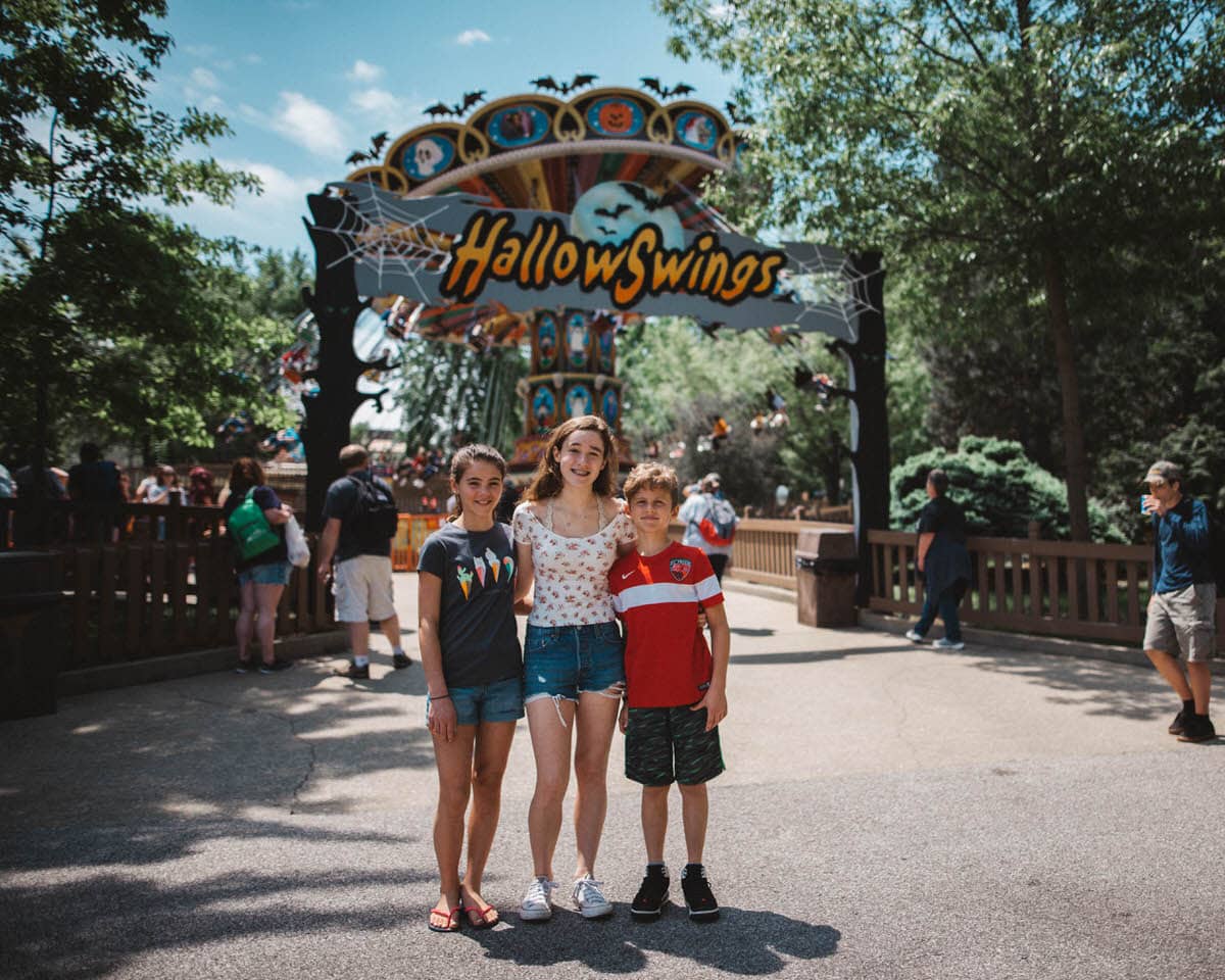 Holiday World Park, kids in the hallow swings, Santa Claus Indiana travel guide for families