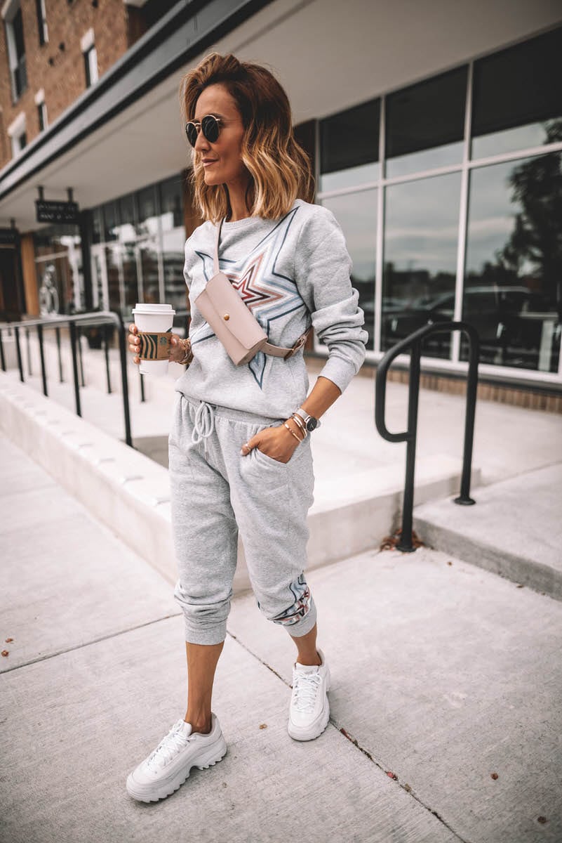 Sweatshirt Pant Set and White Sneakers - Trendy for Less - Karina Style ...