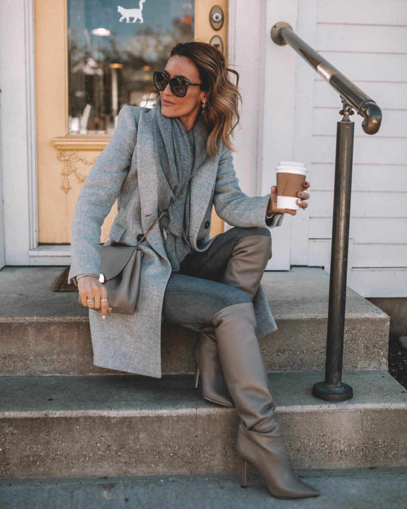 Grey high 2025 knee boots outfit