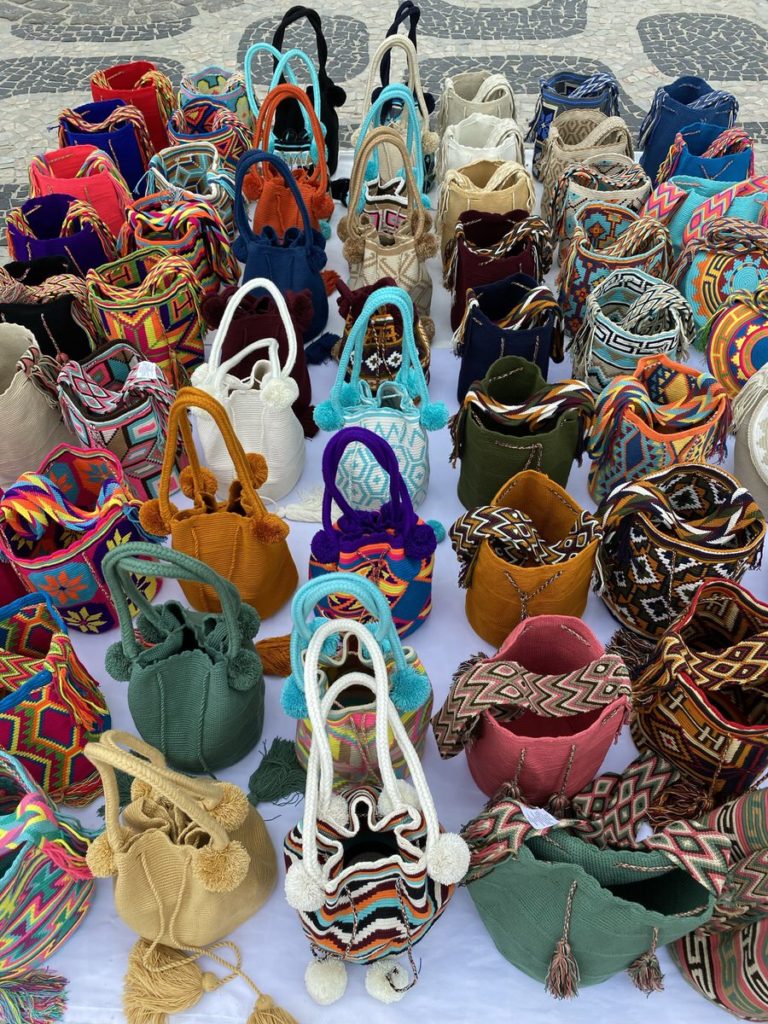 Arpoador street vendors colorful handmade handbags