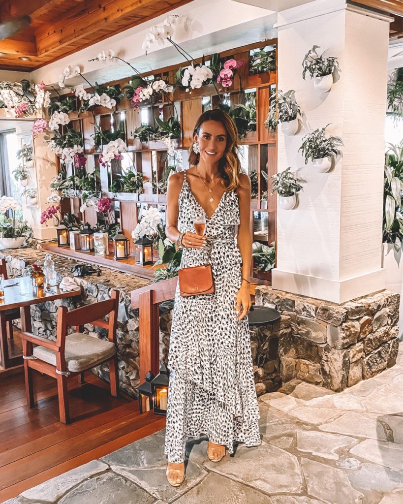 Leo print maxi dress for a dinner date in Hawaii