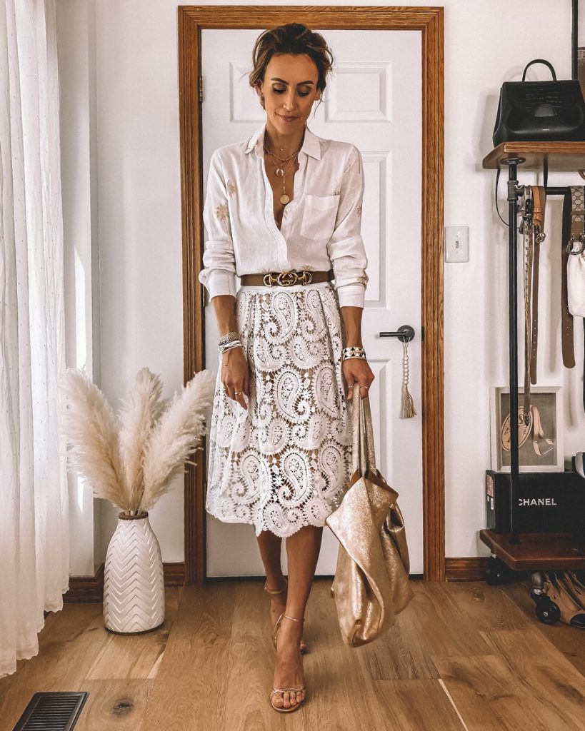 Long white lace shop skirt and top