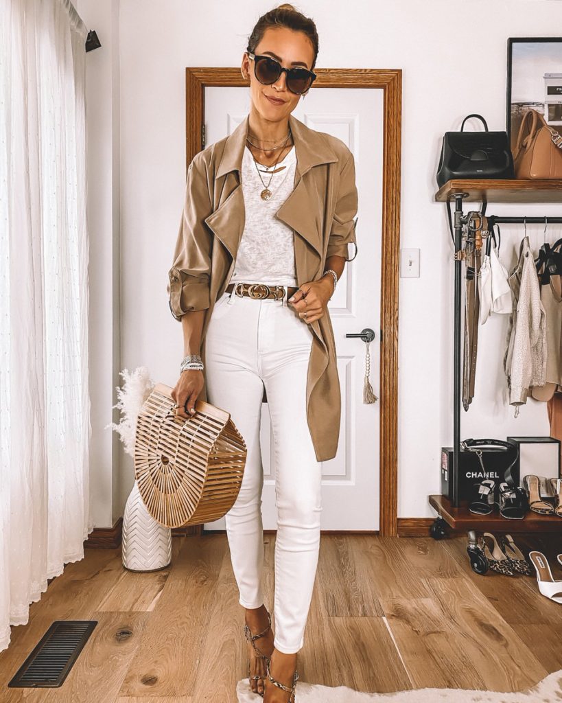 All white outfit trench coat chic neutral outfit