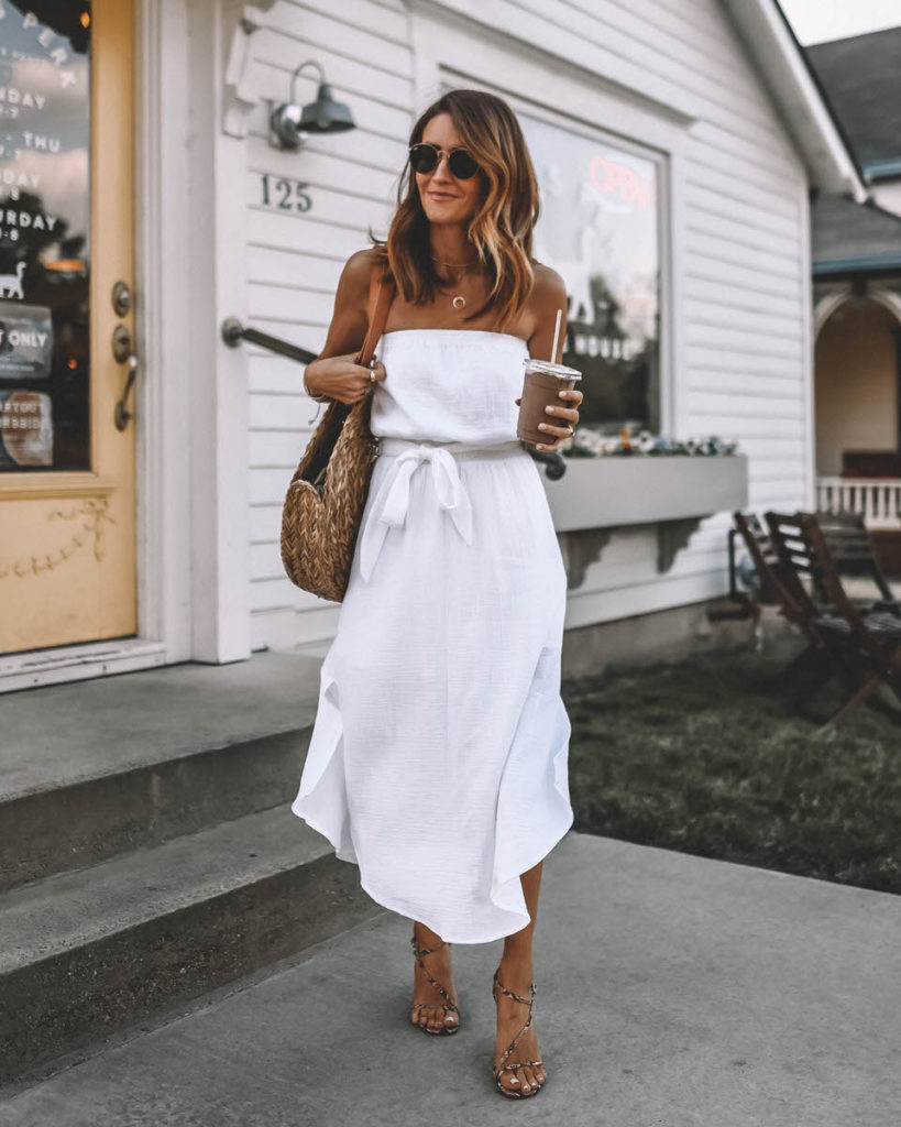 Karina Style Diaries wearinf summer staple white strapless dress outfit 