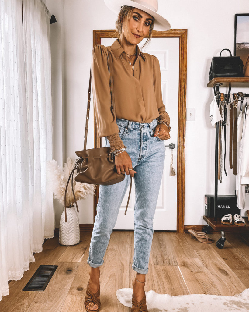 Smocked Cuff Shirt levis' 501 jeans Tamara Mellon heels outfit