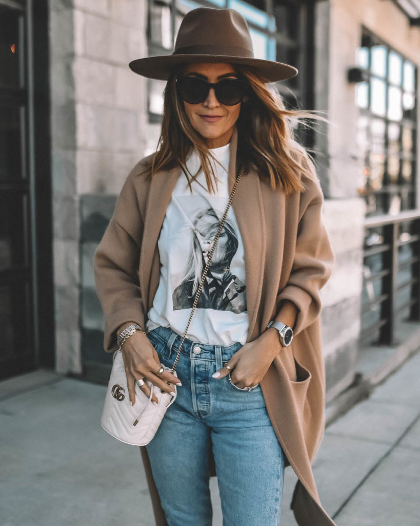 Karina Style Diaries wearing Garmin Vivomove smartwatch anine bing tee gucci bag levis jeans fall style