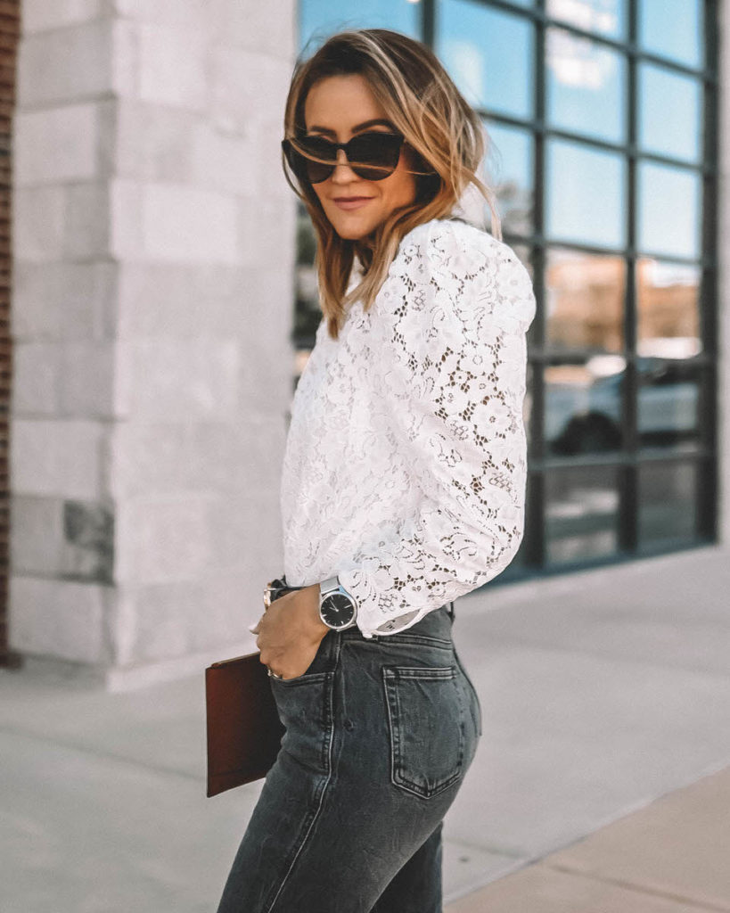 Karina Style Diaries wearing Garmin Vivomove smartwatch white lace blouse fall style 