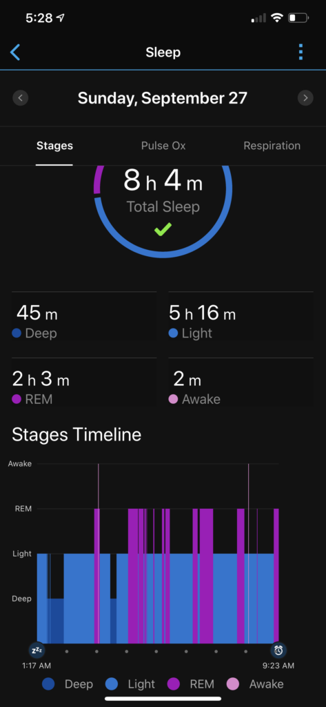 Garmin App sleep tracker