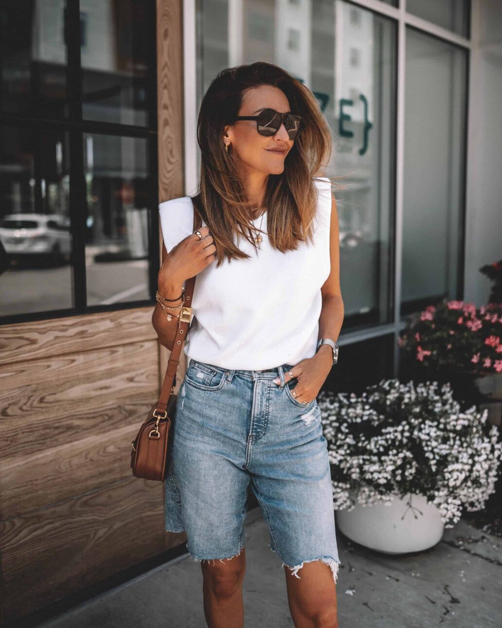 Exactly Right High Waisted Mid-Length Shorts - Light Denim