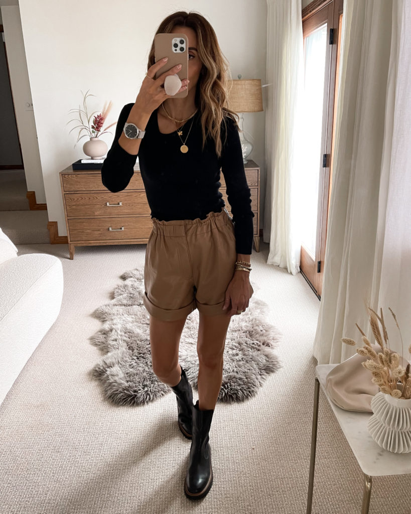 Karina Style Diaries wearing heartloom sweater, nordstrom shorts, chelsea boots