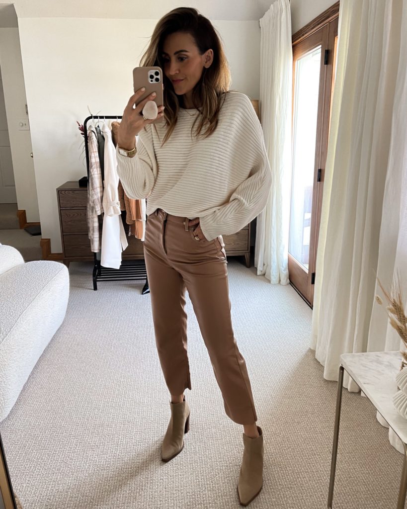 Karina Style Diaries wearing sweater, camel jeans, welland booties