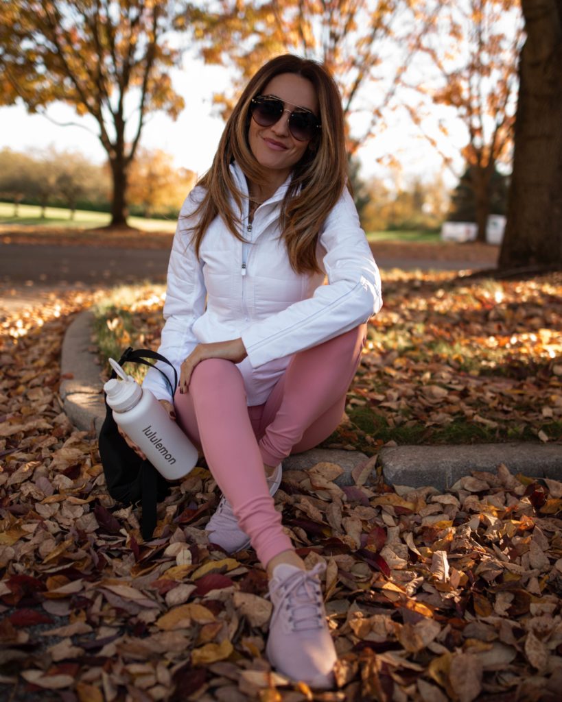 Karina Style Diaries wearing adidas call cap, hoodie, alo yoga leggings, sneakers, fall style
