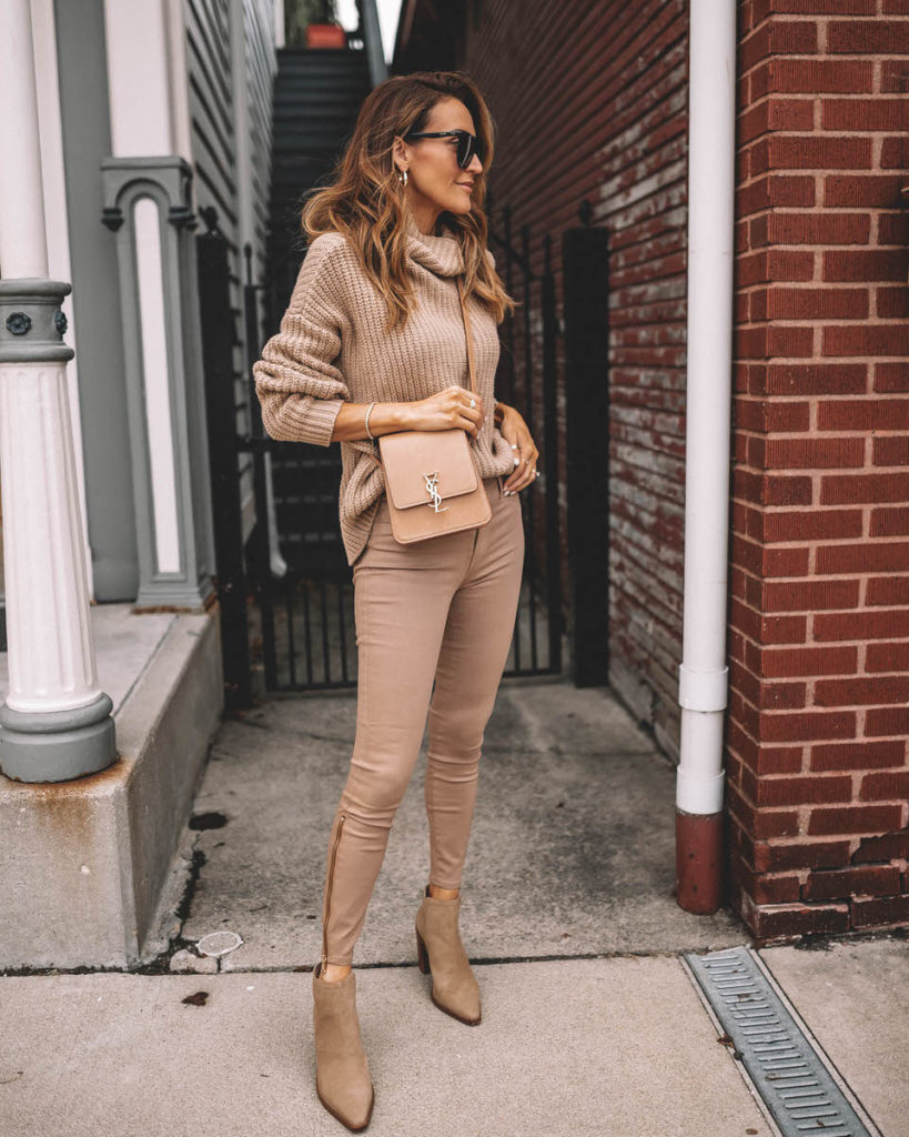 Monochromatic Tan Outfit, L'Agence sabine jeans, Kaia noth/south bag, Fall 2021 staples