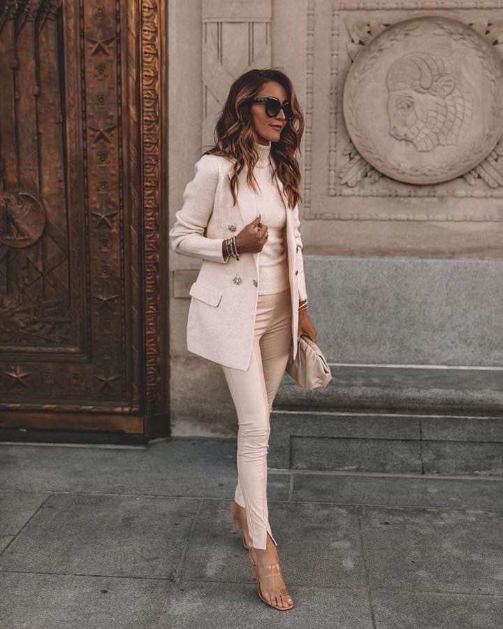 Karina Wears express white blazer pant set