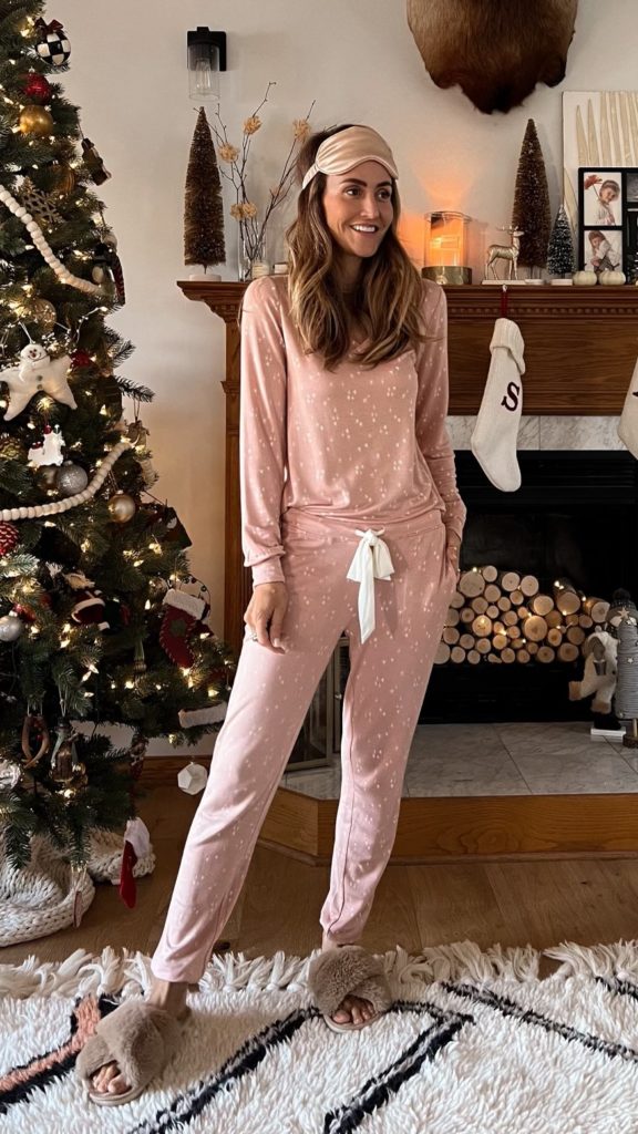 Karina wears soma pink pajama set