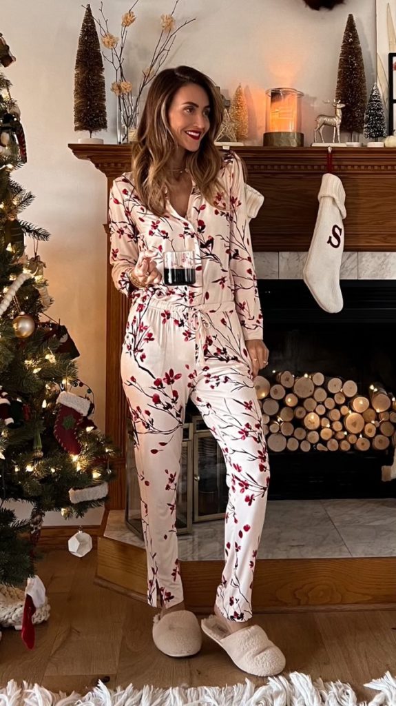 Karina wears soma printed pajama set