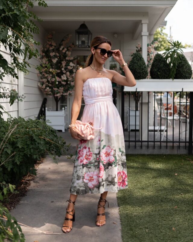 karina wears white house black market floral midi dress