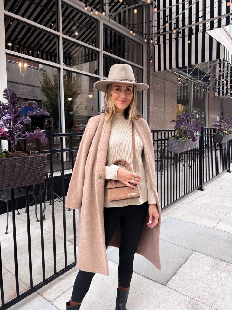 Karina wears Vince Cardi coat and sweater with lululemon align leggings and chelsea boots