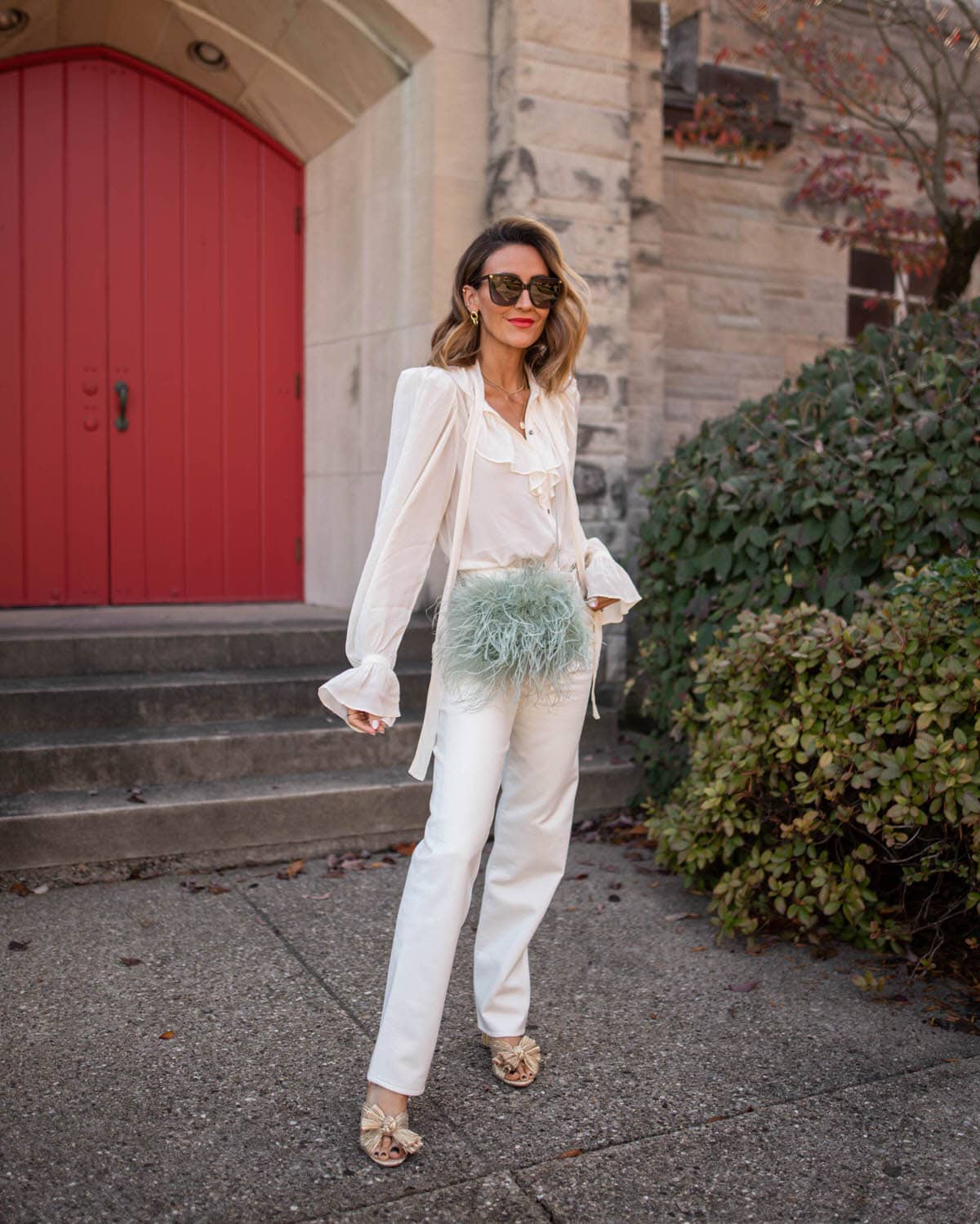 Karina wears agolde white leather pants with white top and feather  bagKarina wears agolde white leather pants with white top and feather bag -  Karina Style Diaries
