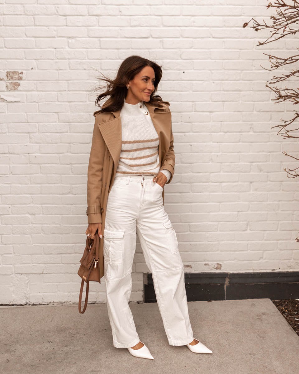 Sezane stripped sweater cargo pants outfit