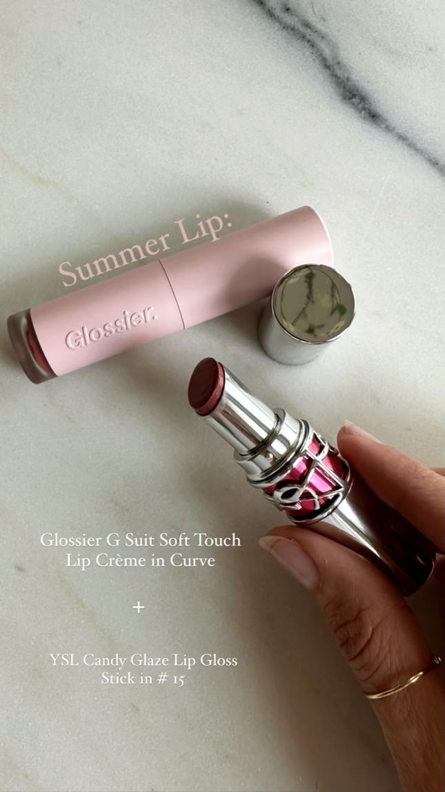 Makeup Bag Glossier G Suit Lip Creme YSL Candy Glaze Lip Gloss