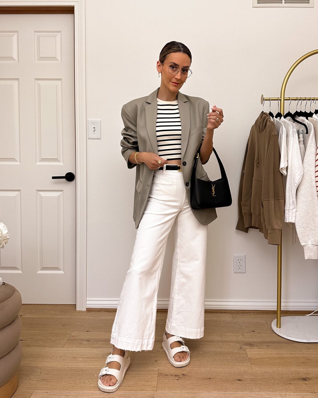 White jeans and oversized blazer