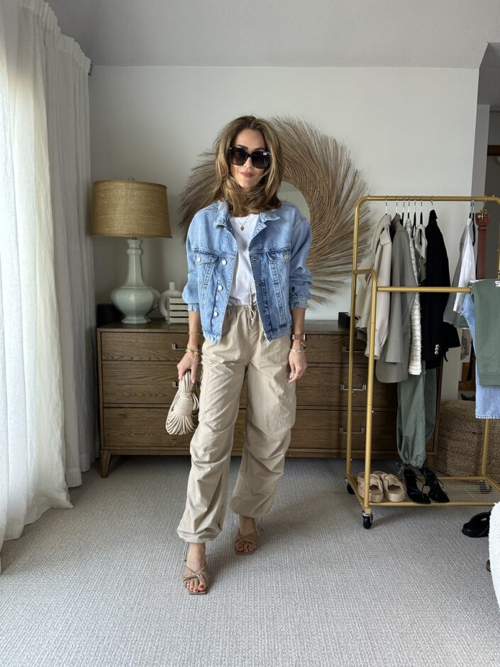 Jean jacket paired with h and m cargos