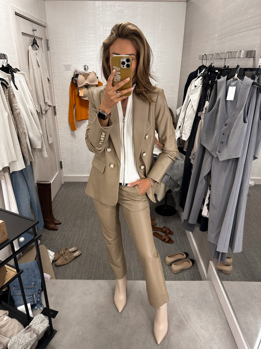 Veronica beard leather suit look with dinky style
