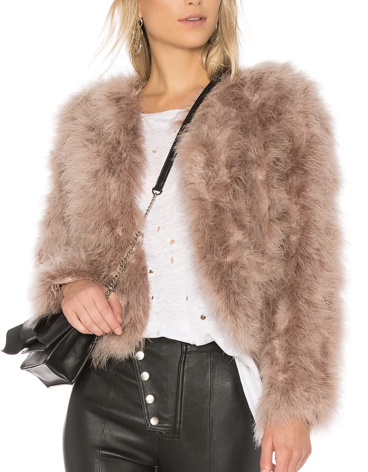 what to wear on valentine's day - dusty rose colored faux fur jacket