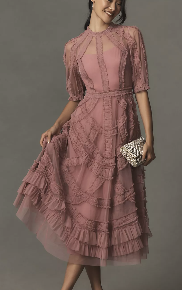 what to wear on valentine's day - pink high neck dress from anthropologie