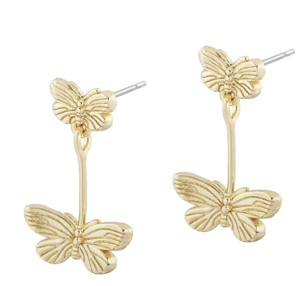 dangly gold butterfly earrings