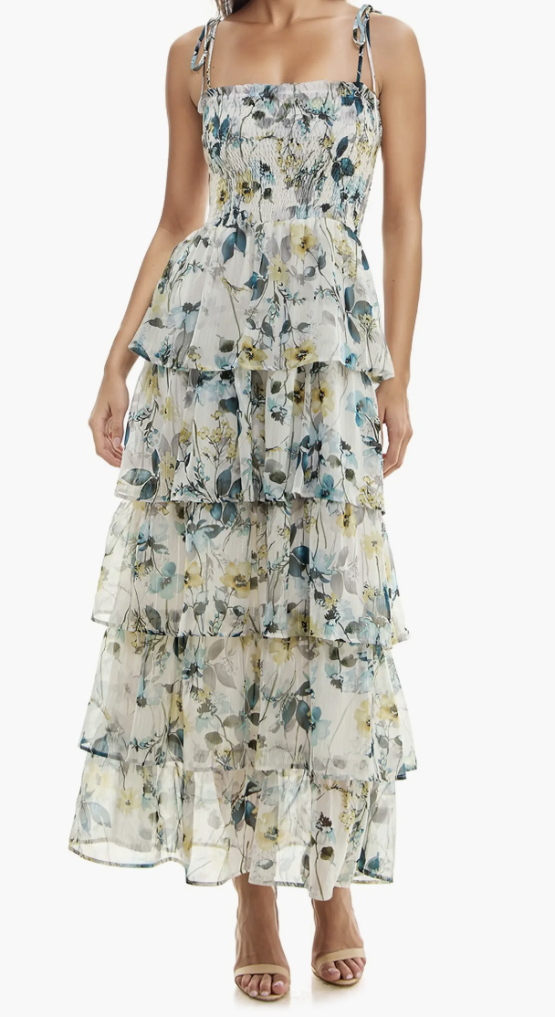 floral tiered wedding guest dress