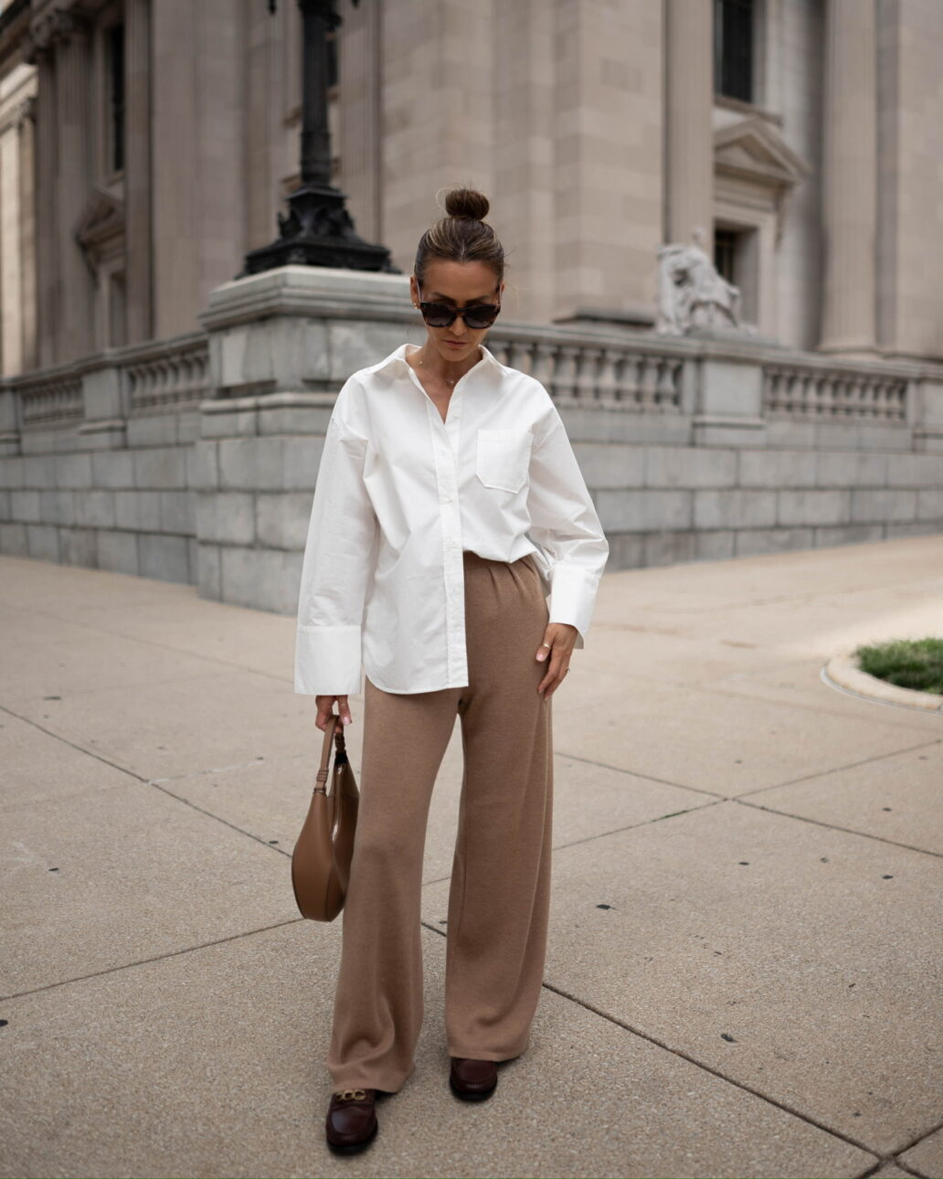 sezane white button down shirt and trouser outfit