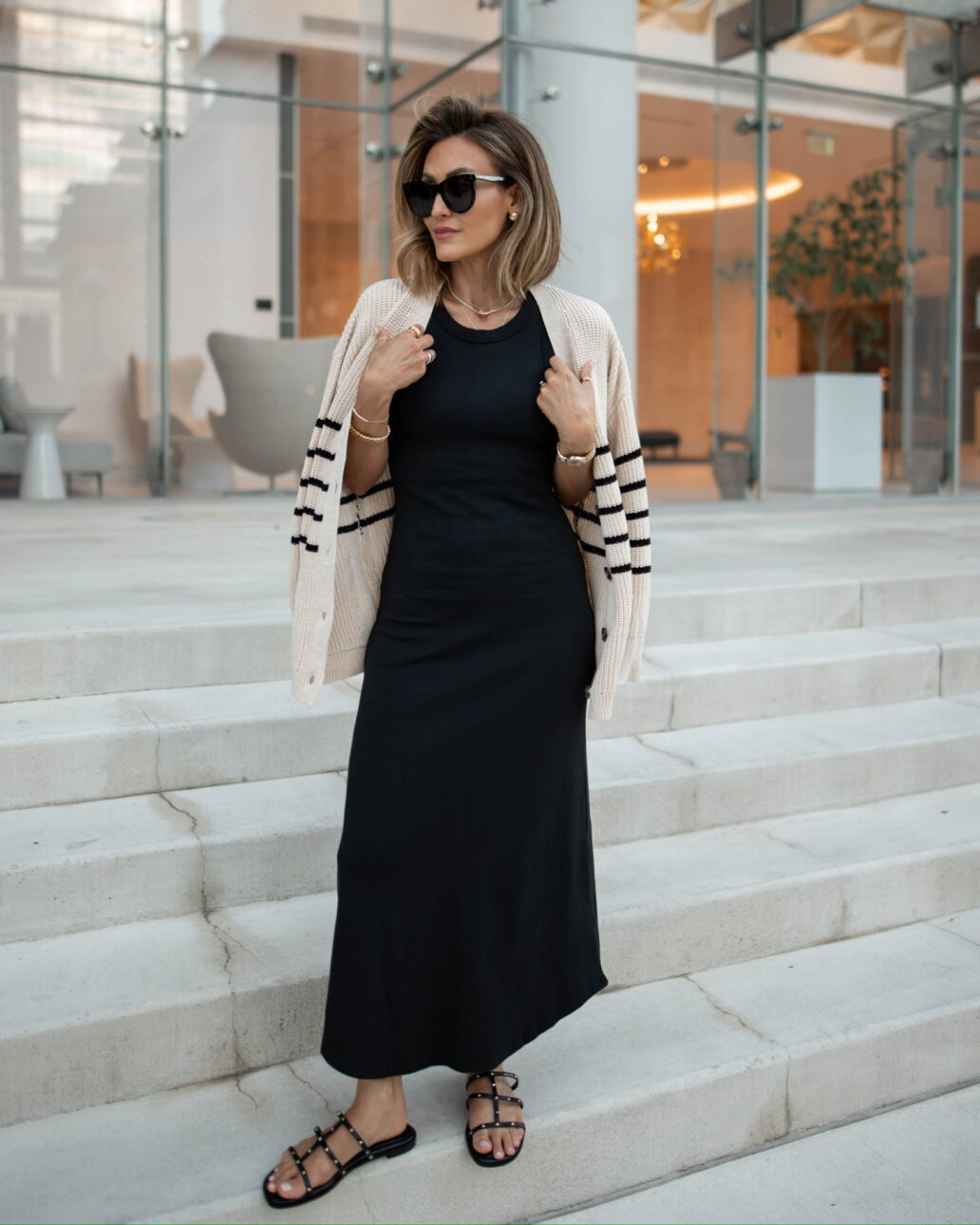 midi dress outfit with a cardigan 